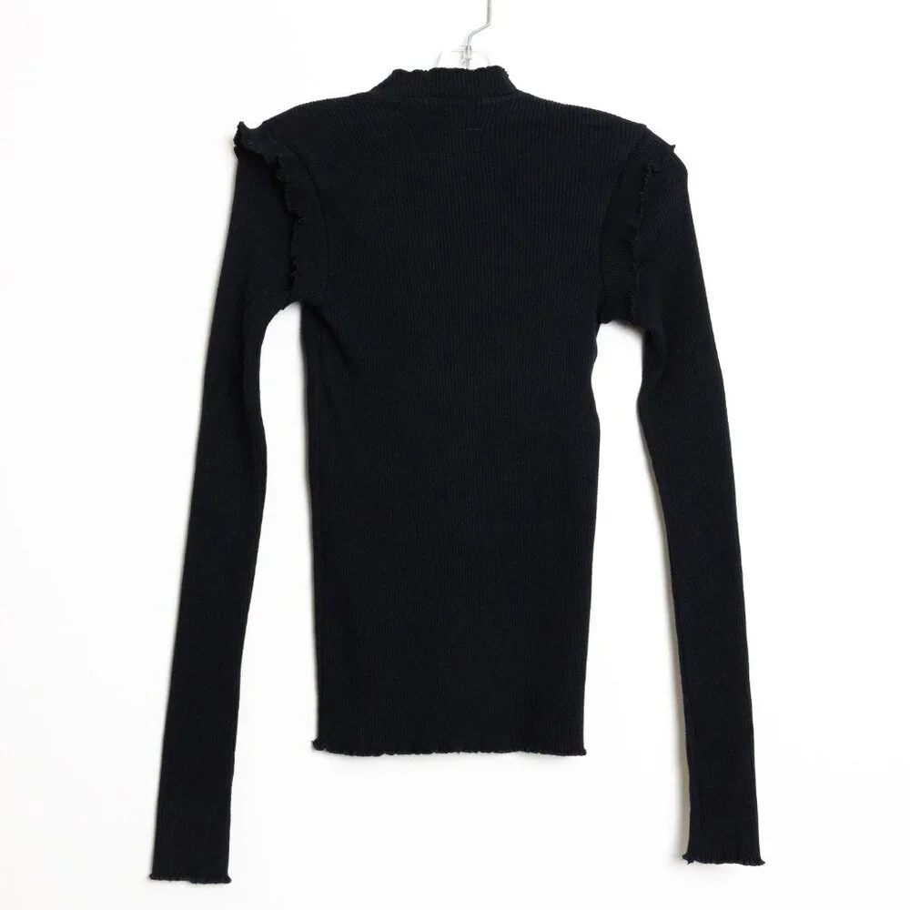 Current/Elliott The Ruffle Rib Top Black Ribbed Mock Neck Size 1 - Picture 3 of 11